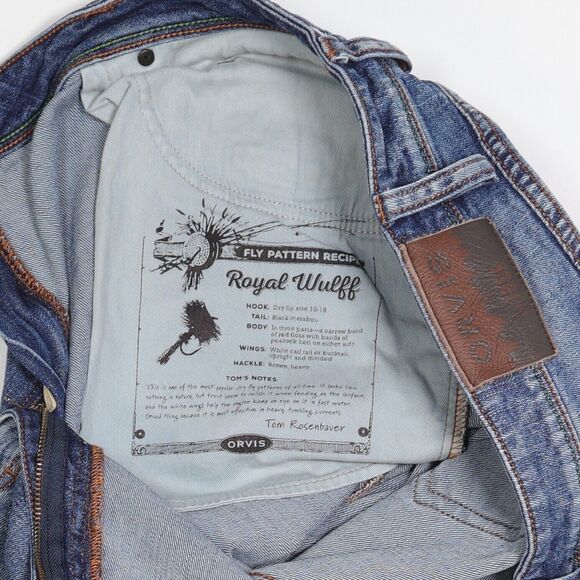 Orvis 5 Pocket Jeans 2XM2 Trust Your Fly Royal Wulff Flex Denim Mens 40 x 28.5 - Picture 4 of 10